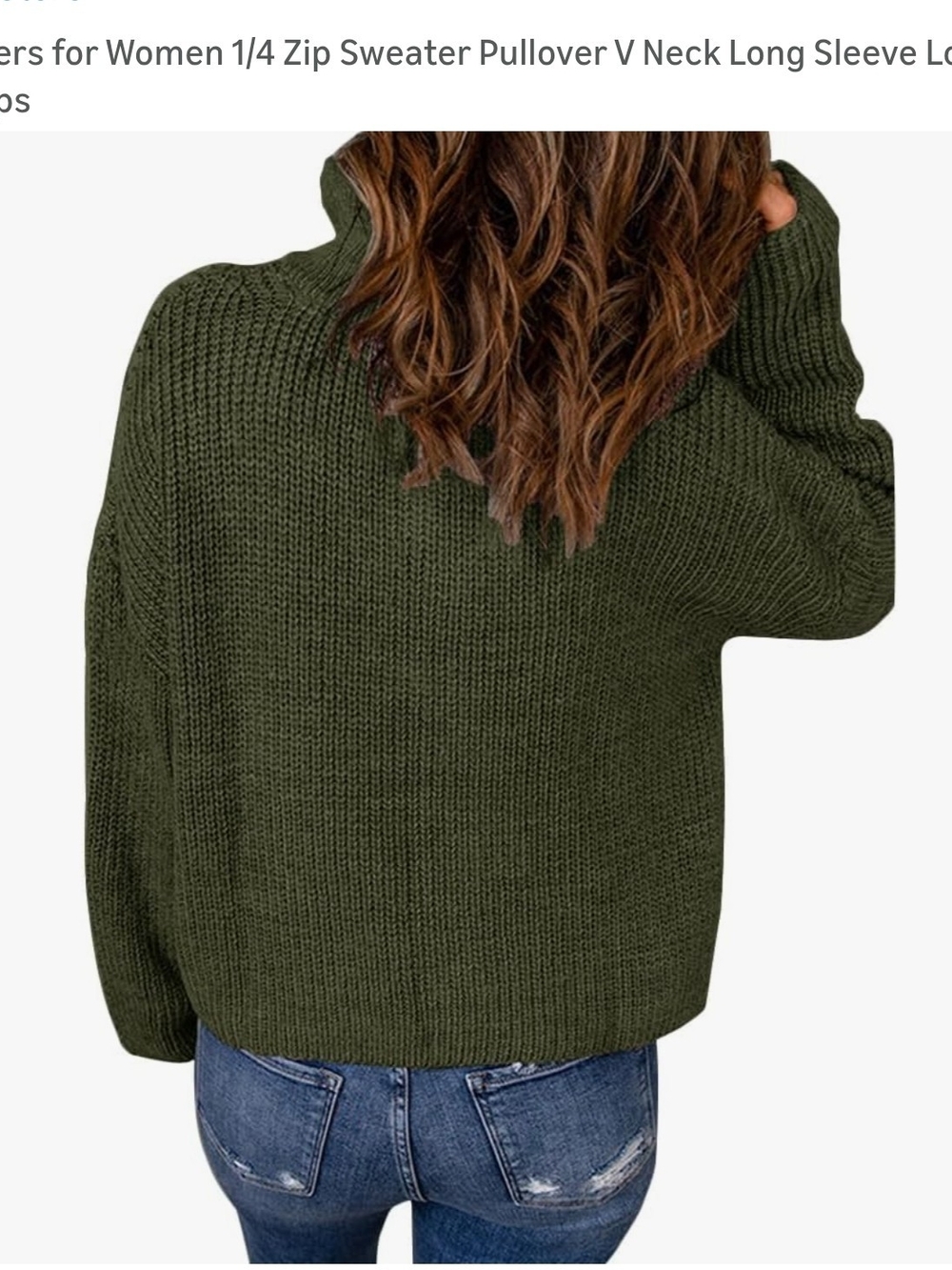 Olive Green Half-Zip Chunky Knit Sweater - Picture 2 of 4